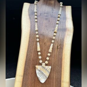 Yellow Banded Agate Natural Stone Gold and Cream Necklace